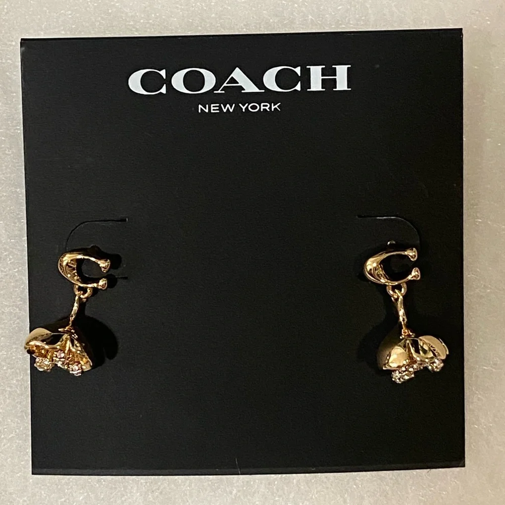 COACH Floral Drop Earrings, NWT - Picture 7 of 8